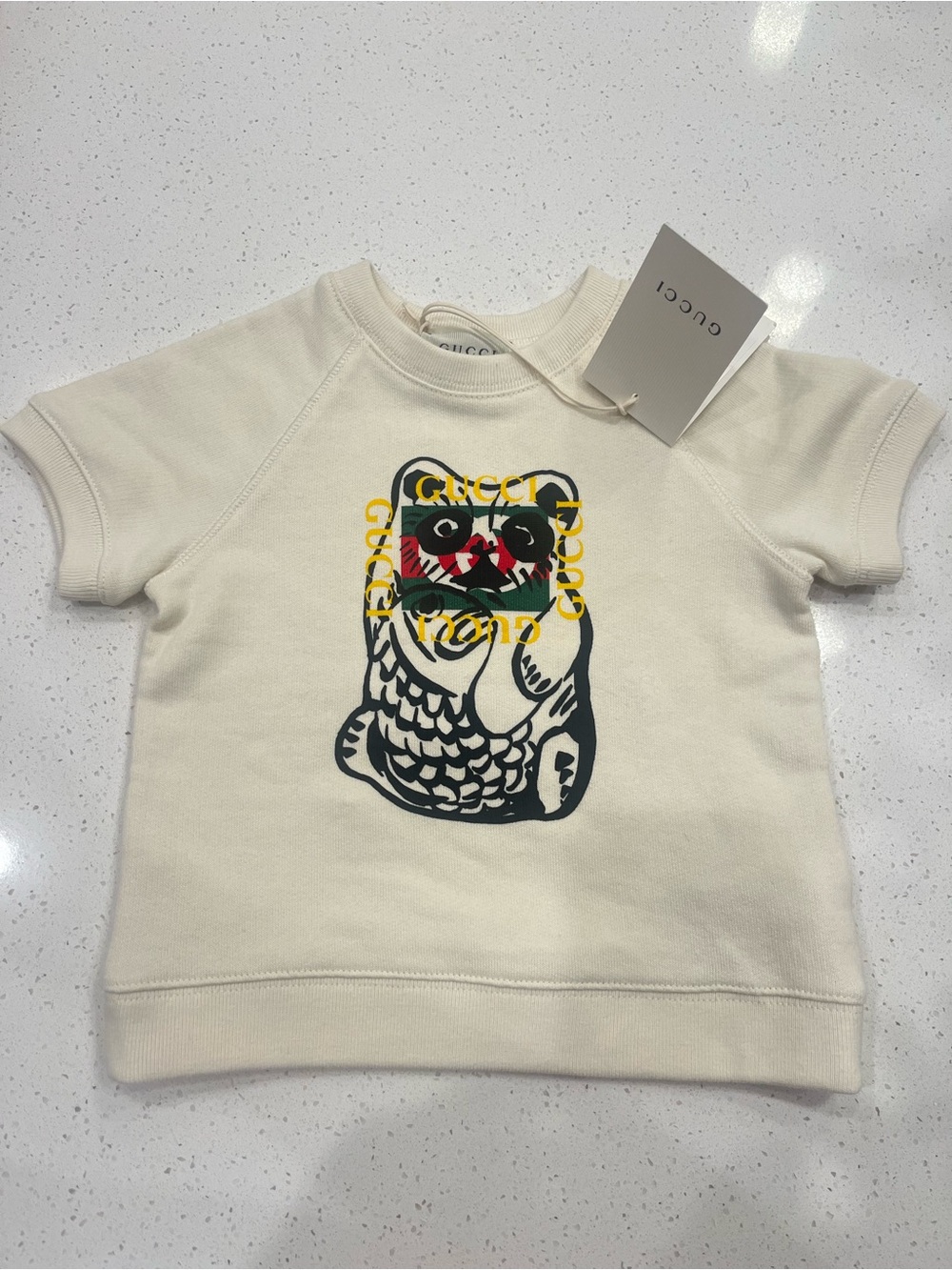 Gucci Cream Short-Sleeve baby sweater top
